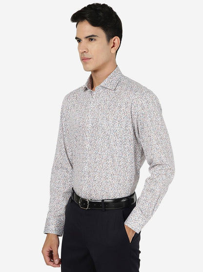 White & Brown Printed Regular fit Formal Shirt | JadeBlue