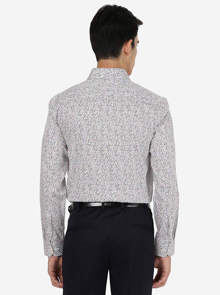 White & Brown Printed Regular fit Formal Shirt | JadeBlue