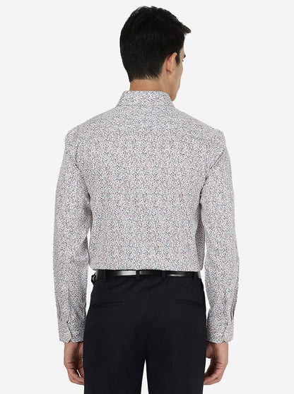 White & Brown Printed Regular fit Formal Shirt | JadeBlue