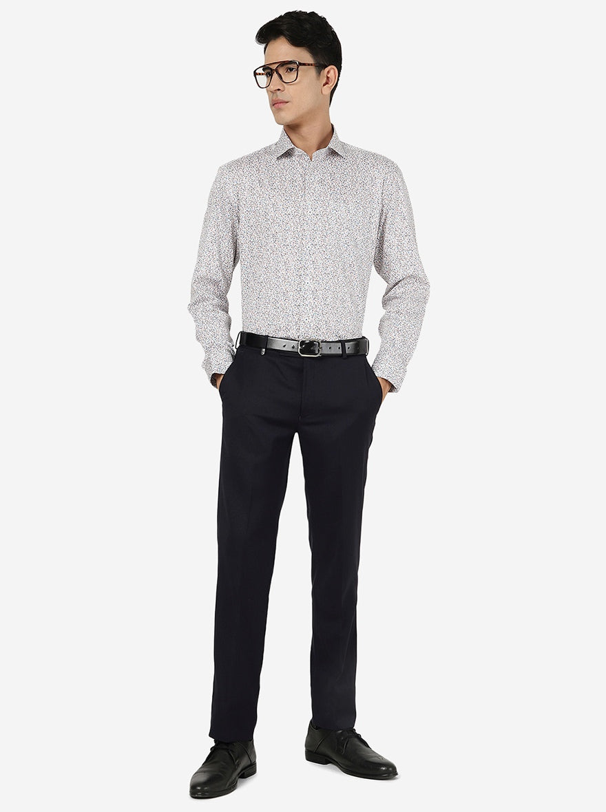 White & Brown Printed Regular fit Formal Shirt | JadeBlue