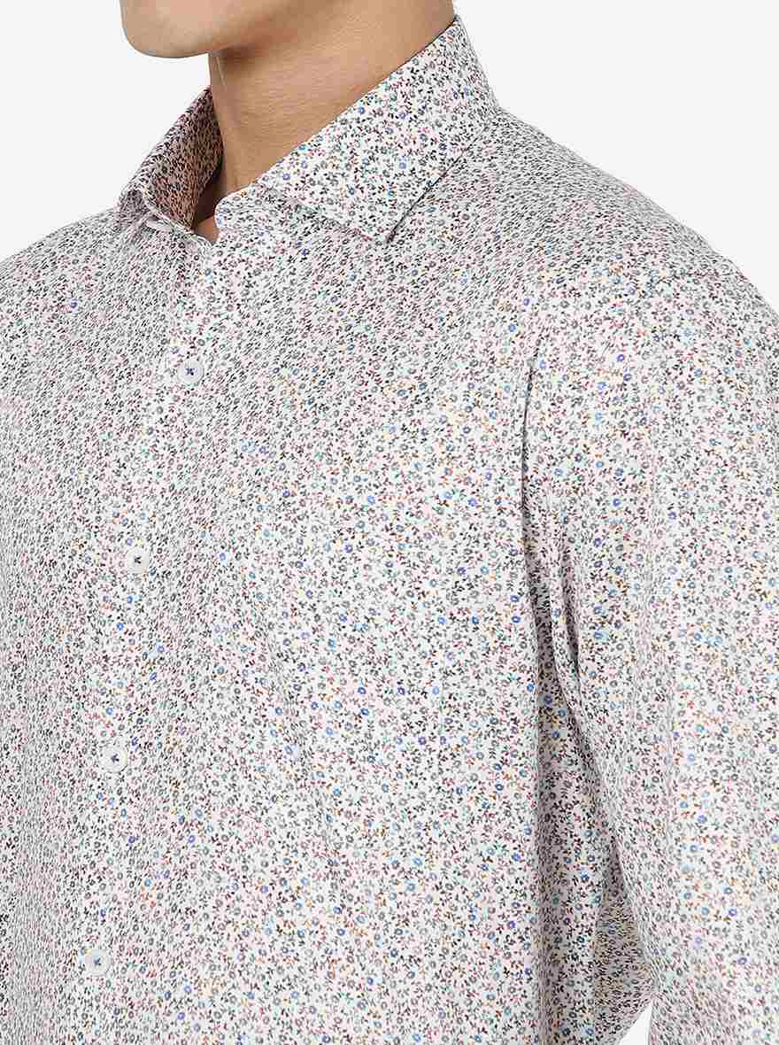 White & Brown Printed Regular fit Formal Shirt | JadeBlue