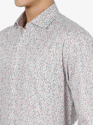 White & Brown Printed Regular fit Formal Shirt | JadeBlue