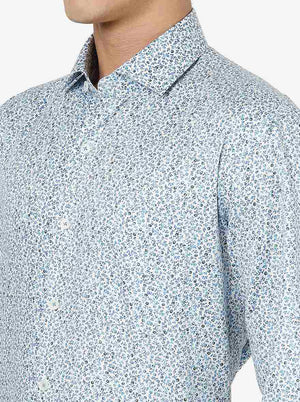 White & Blue Printed Regular fit Formal Shirt | JadeBlue