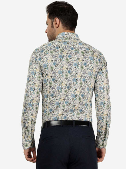 Cream Printed Slim Fit Party Wear Shirt | Wyre
