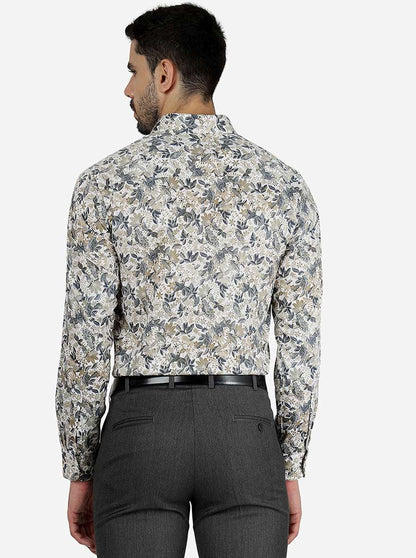 White & Grey Printed Slim Fit Party Wear Shirt | Wyre