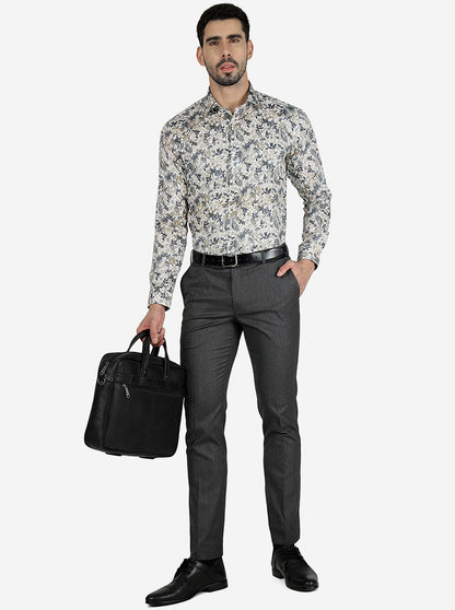 White & Grey Printed Slim Fit Party Wear Shirt | Wyre