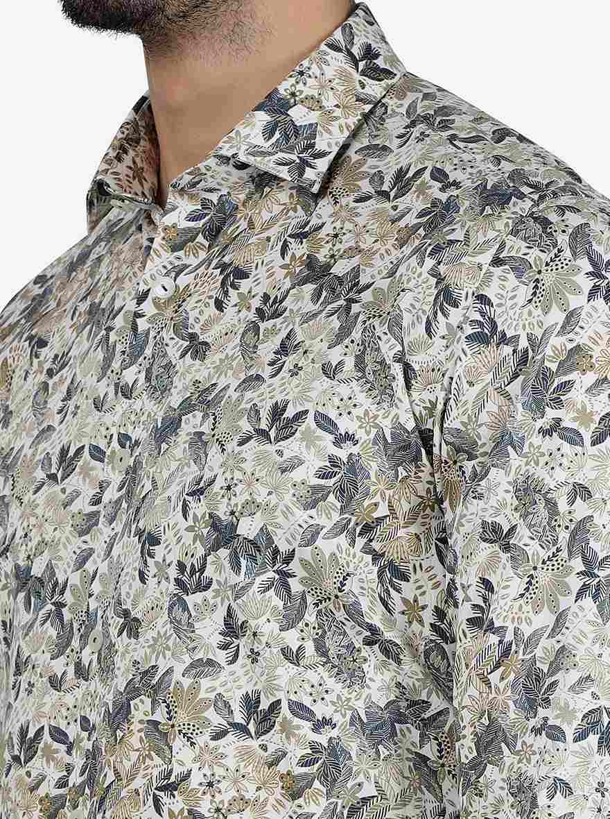 White & Grey Printed Slim Fit Party Wear Shirt | Wyre