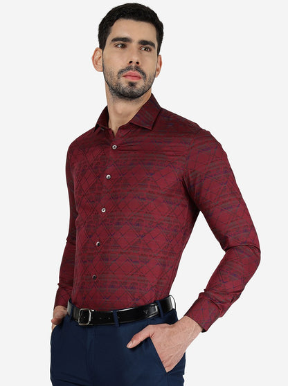 Maroon Printed Slim Fit Party Wear Shirt | Wyre