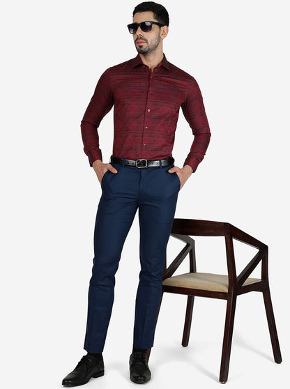 Maroon Printed Slim Fit Party Wear Shirt | Wyre