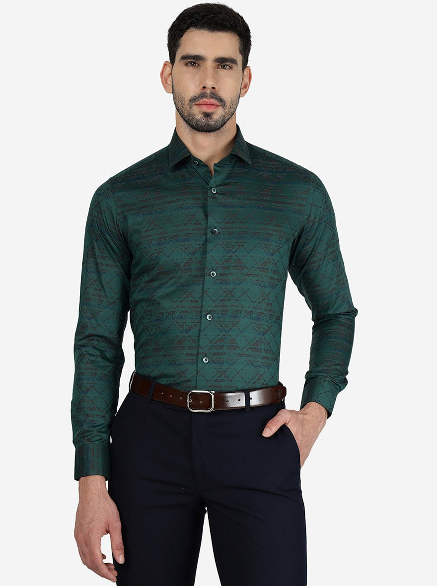 Green Printed Slim Fit Party Wear Shirt | Wyre