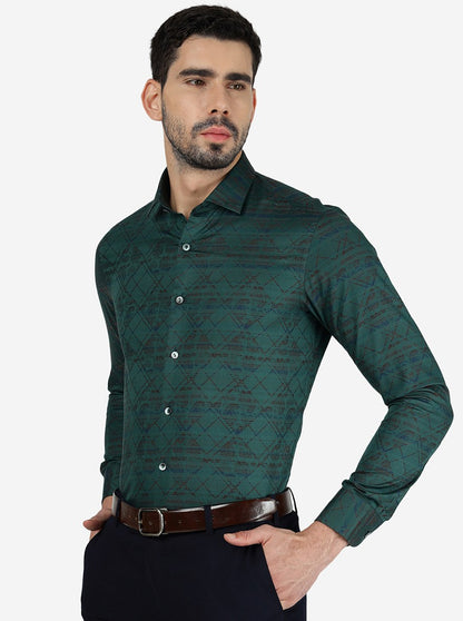Green Printed Slim Fit Party Wear Shirt | Wyre