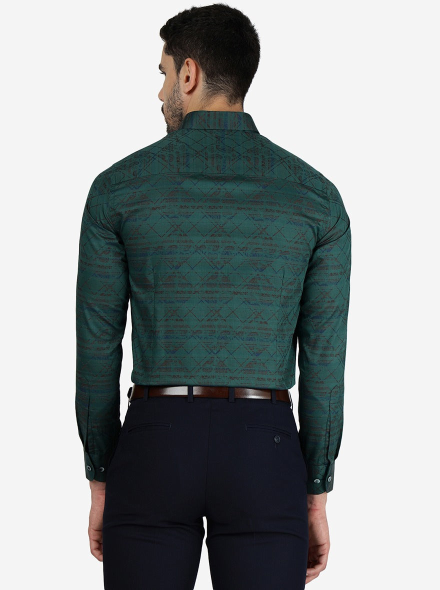 Green Printed Slim Fit Party Wear Shirt | Wyre