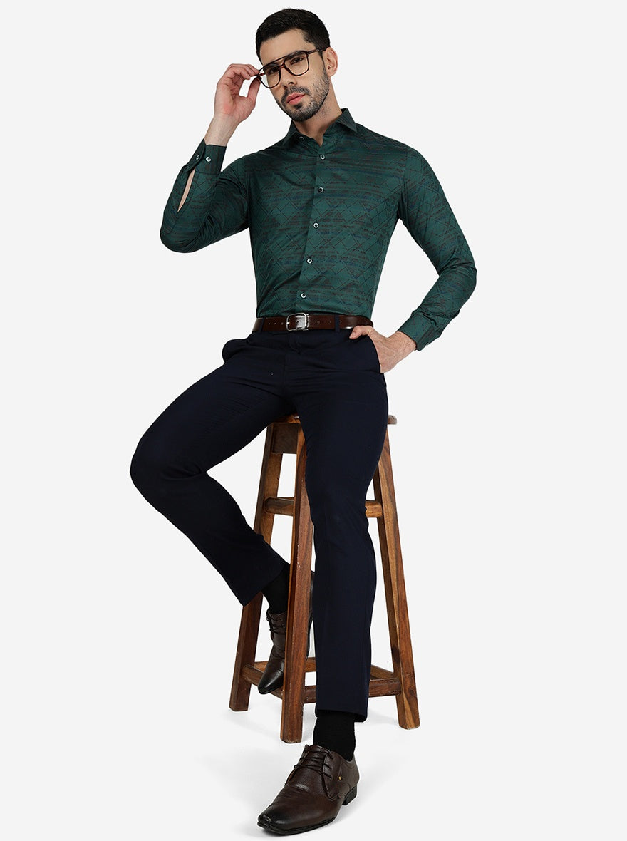 Green Printed Slim Fit Party Wear Shirt | Wyre