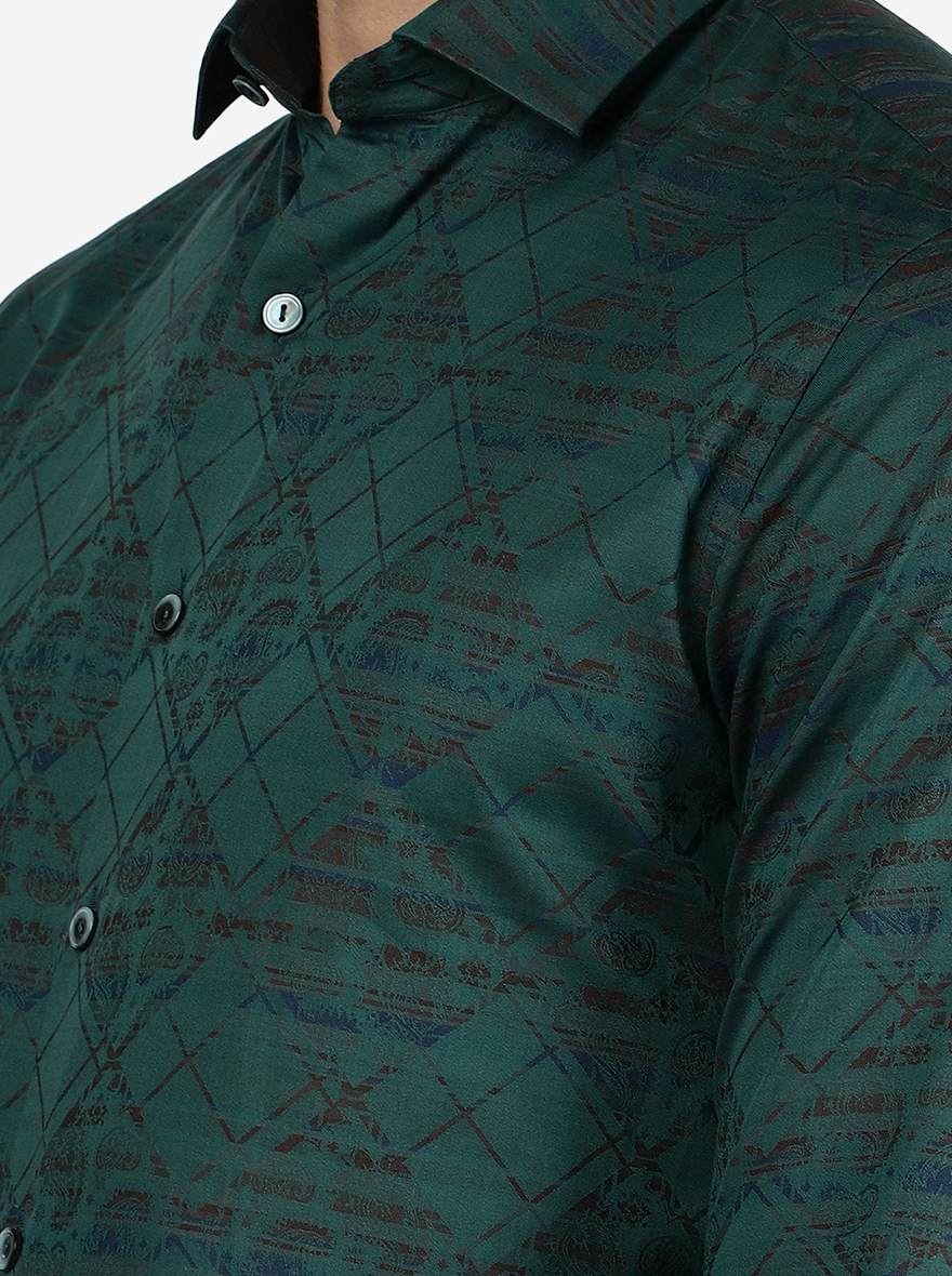 Green Printed Slim Fit Party Wear Shirt | Wyre