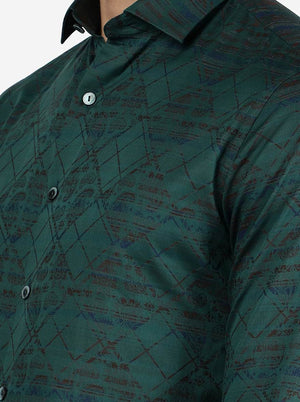 Green Printed Slim Fit Party Wear Shirt | Wyre