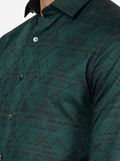 Green Printed Slim Fit Party Wear Shirt | Wyre