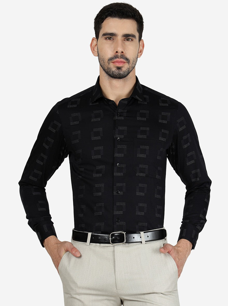 Black Printed Slim Fit Formal Shirt | Metal