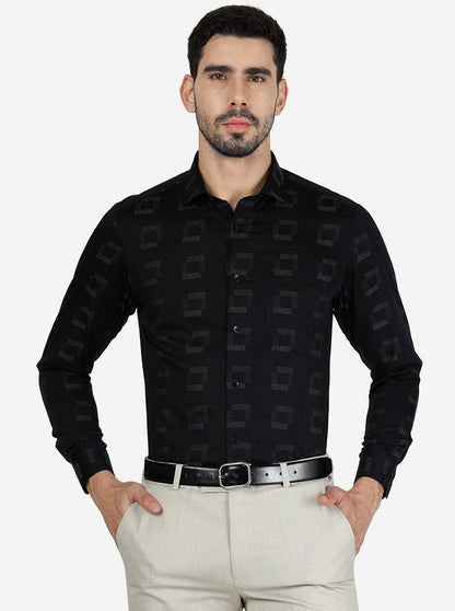 Black Printed Slim Fit Formal Shirt | Metal