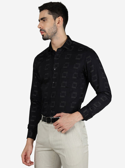 Black Printed Slim Fit Formal Shirt | Metal