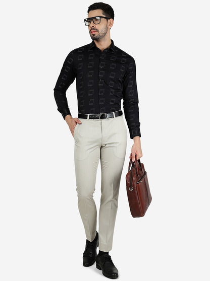 Black Printed Slim Fit Formal Shirt | Metal