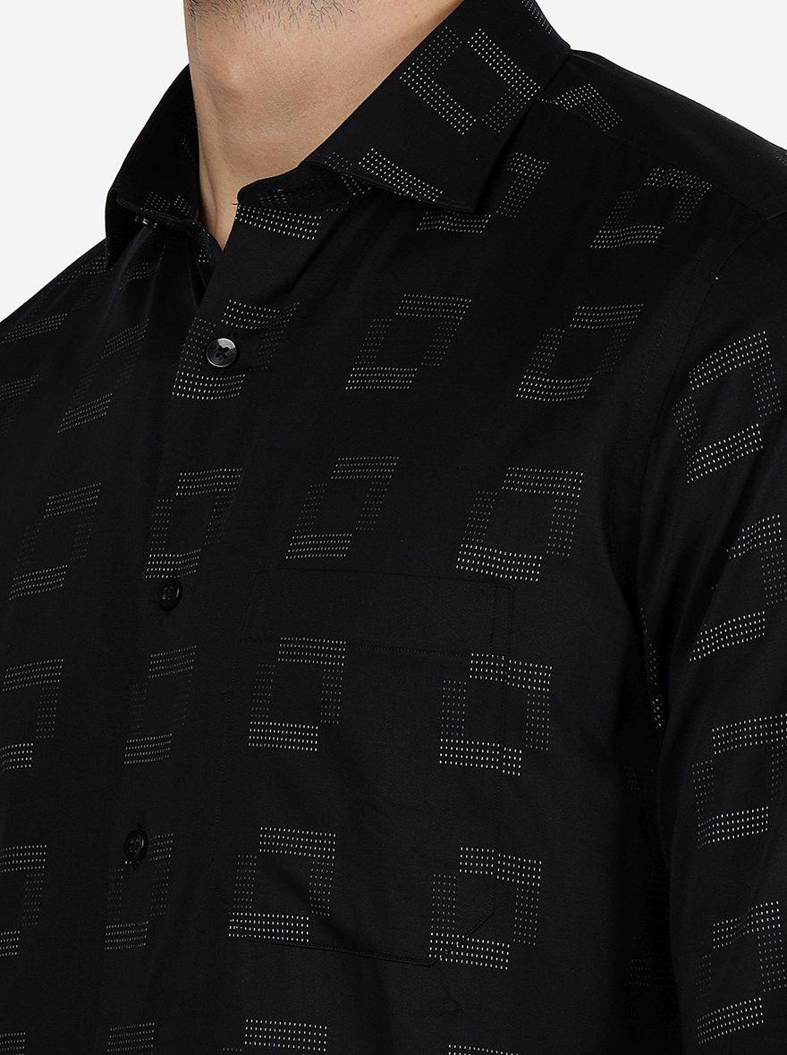 Black Printed Slim Fit Formal Shirt | Metal