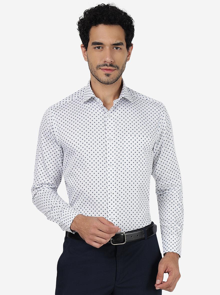 White Printed Slim Fit Formal Shirt | Metal