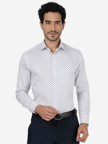 White Printed Slim Fit Formal Shirt | Metal