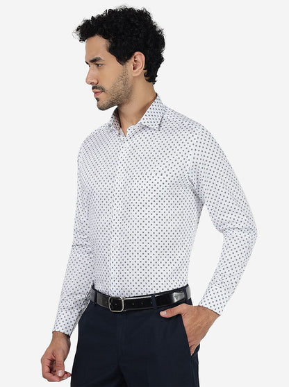 White Printed Slim Fit Formal Shirt | Metal