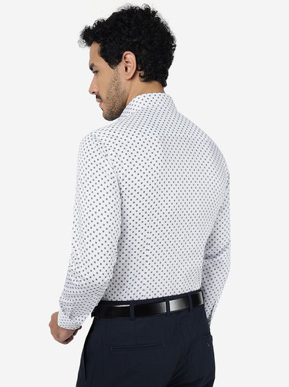 White Printed Slim Fit Formal Shirt | Metal