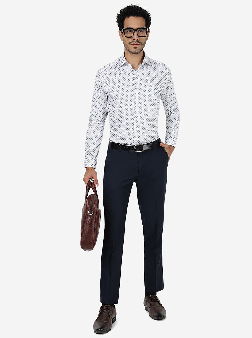White Printed Slim Fit Formal Shirt | Metal