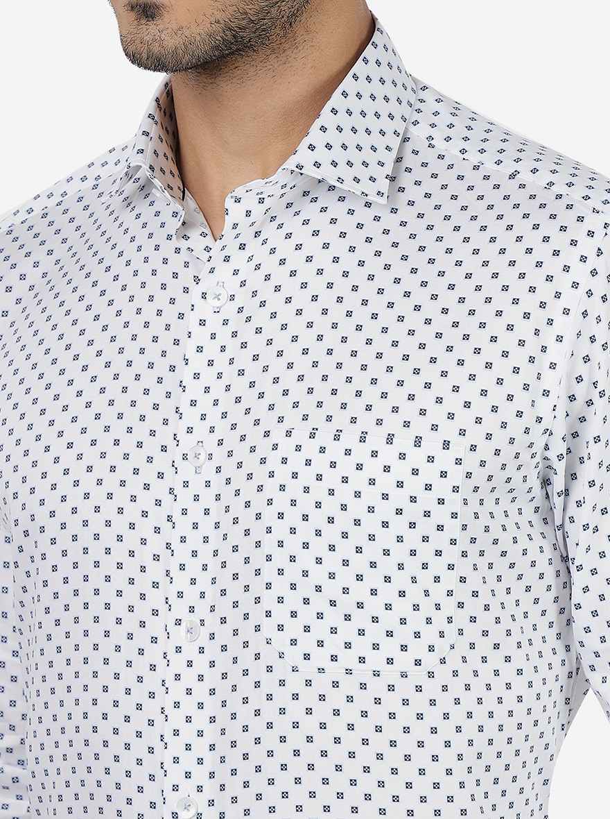 White Printed Slim Fit Formal Shirt | Metal