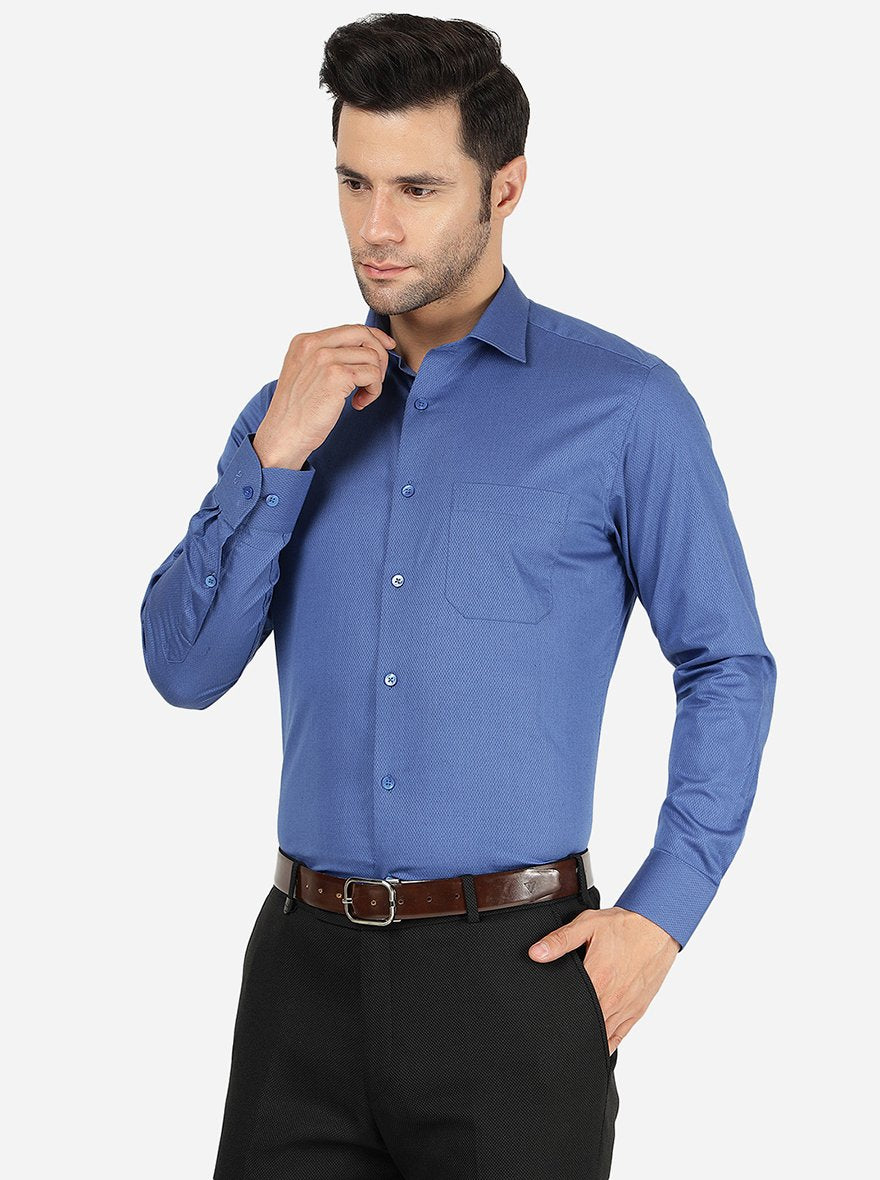 Blue Solid Slim Fit Formal Shirt | Metal