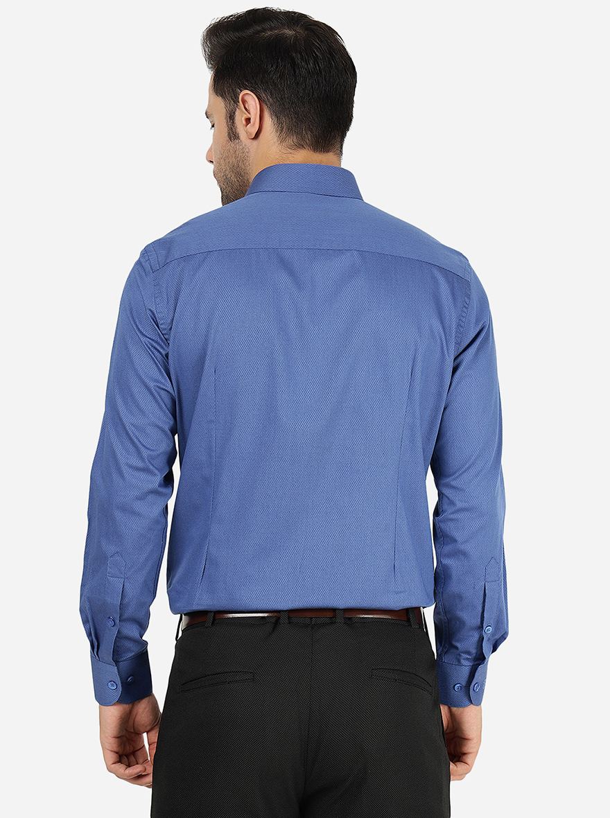 Blue Solid Slim Fit Formal Shirt | Metal