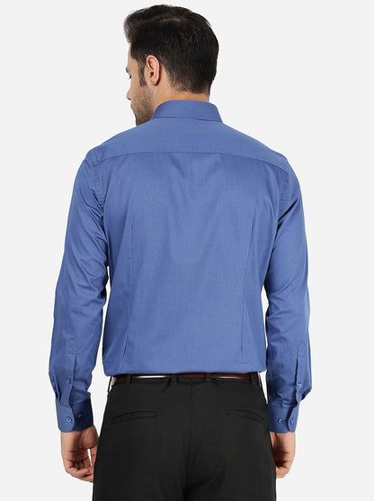 Blue Solid Slim Fit Formal Shirt | Metal