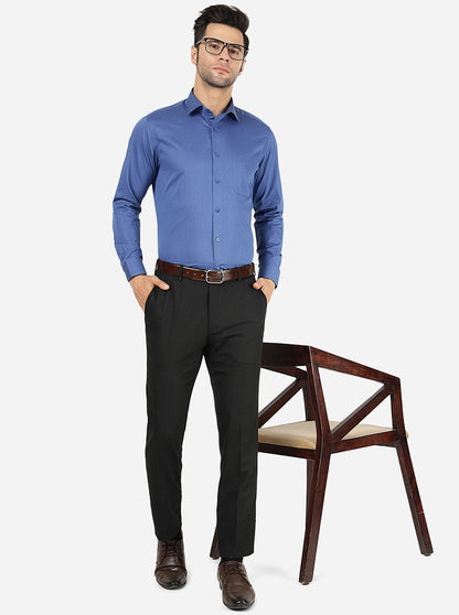 Blue Solid Slim Fit Formal Shirt | Metal