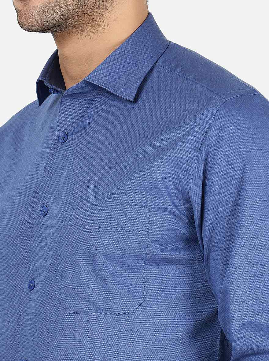 Blue Solid Slim Fit Formal Shirt | Metal