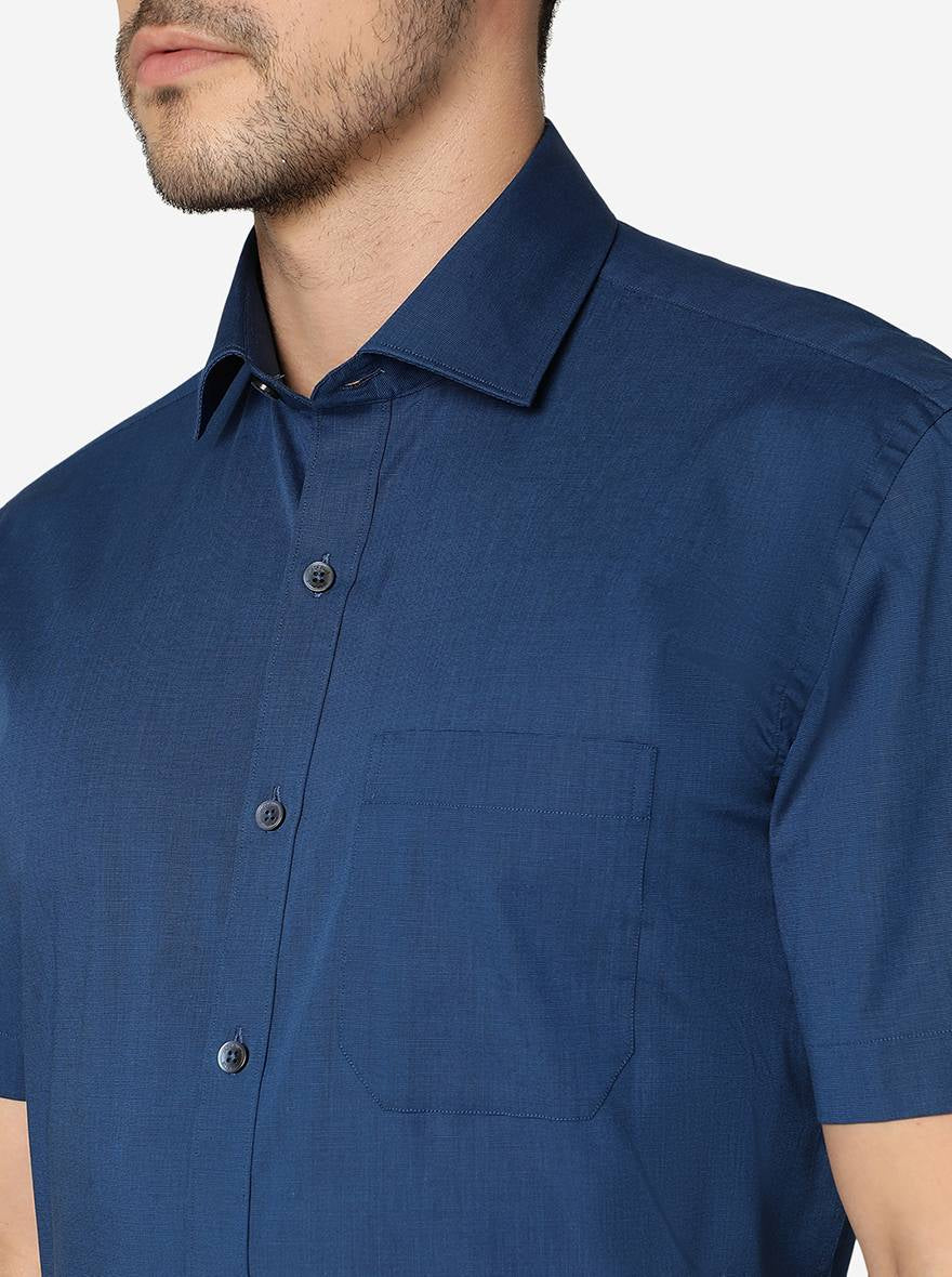 Peacock Blue Solid Regular fit Formal Shirt | JadeBlue