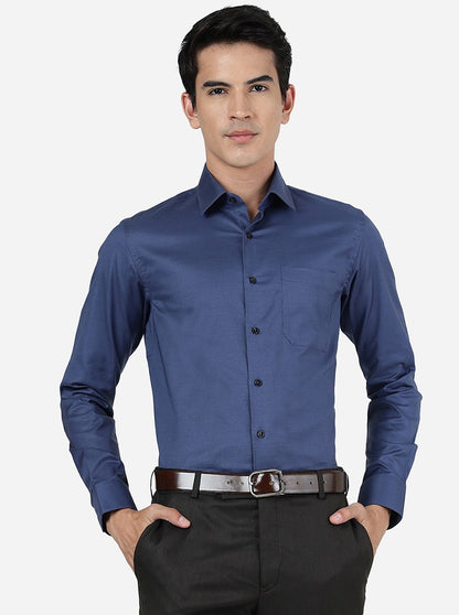 Blue Solid Slim Fit Formal Shirt | JadeBlue Youth