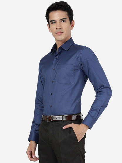 Blue Solid Slim Fit Formal Shirt | JadeBlue Youth
