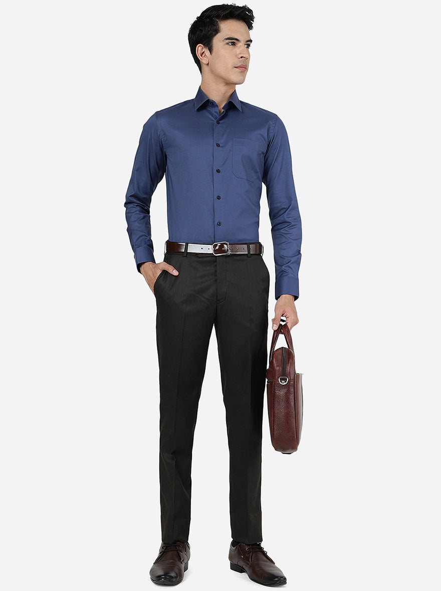 Blue Solid Slim Fit Formal Shirt | JadeBlue Youth
