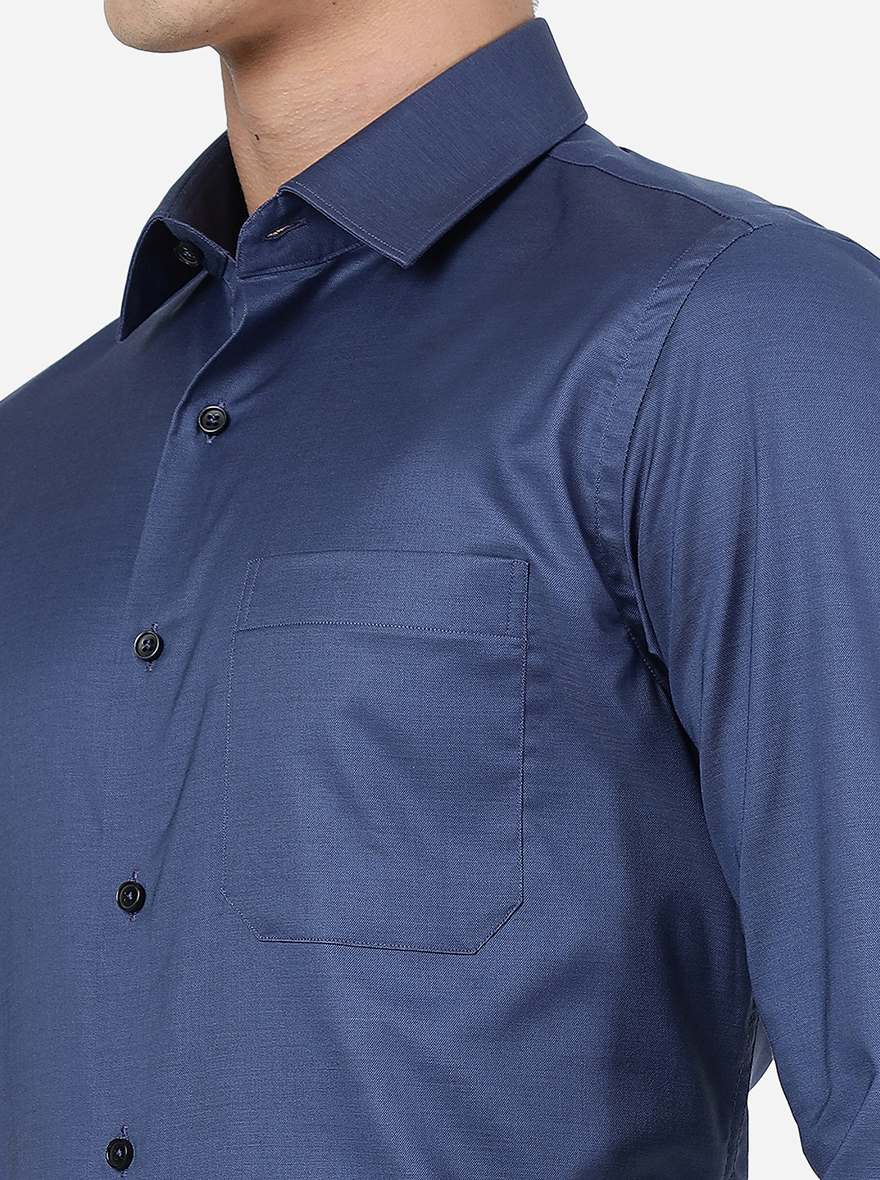 Blue Solid Slim Fit Formal Shirt | JadeBlue Youth