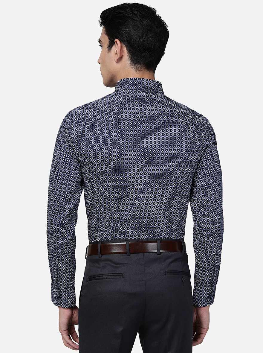 Blue Printed Slim Fit Formal Shirt | Metal
