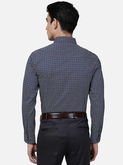 Blue Printed Slim Fit Formal Shirt | Metal
