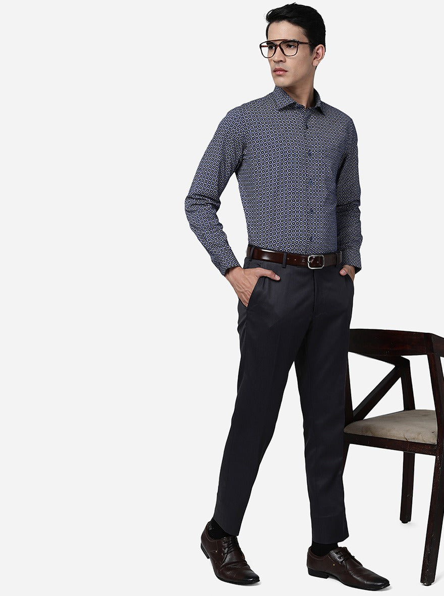 Blue Printed Slim Fit Formal Shirt | Metal
