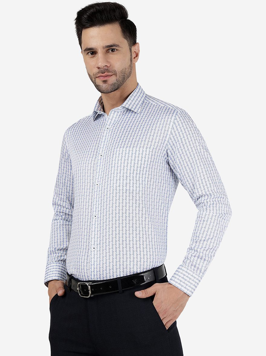 Blue & White Printed Slim Fit Formal Shirt | Metal