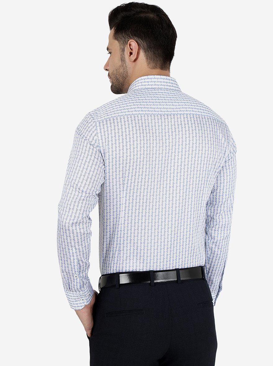 Blue & White Printed Slim Fit Formal Shirt | Metal