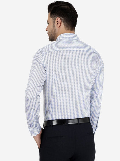 Blue & White Printed Slim Fit Formal Shirt | Metal