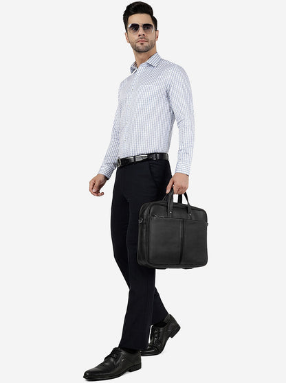 Blue & White Printed Slim Fit Formal Shirt | Metal