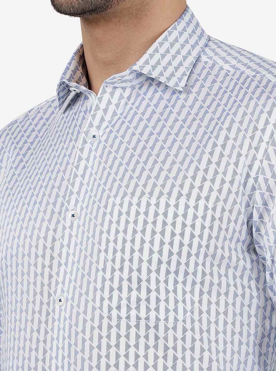 Blue & White Printed Slim Fit Formal Shirt | Metal