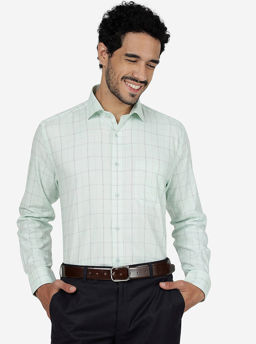 Aqua Checked Regular Fit Formal Shirt | JadeBlue